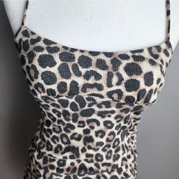 Ruched mini dress | Animal Print Ruched Dress | Ribbed Ruched Dress - Picture 5 of 7